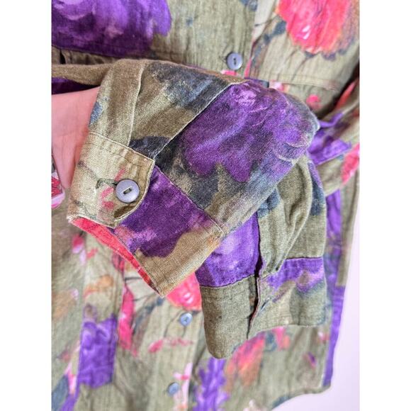 VTG 90s Womens 100% Linen Jacket Shirt Floral Chicos Cottage Coastal Medium - Picture 3 of 6